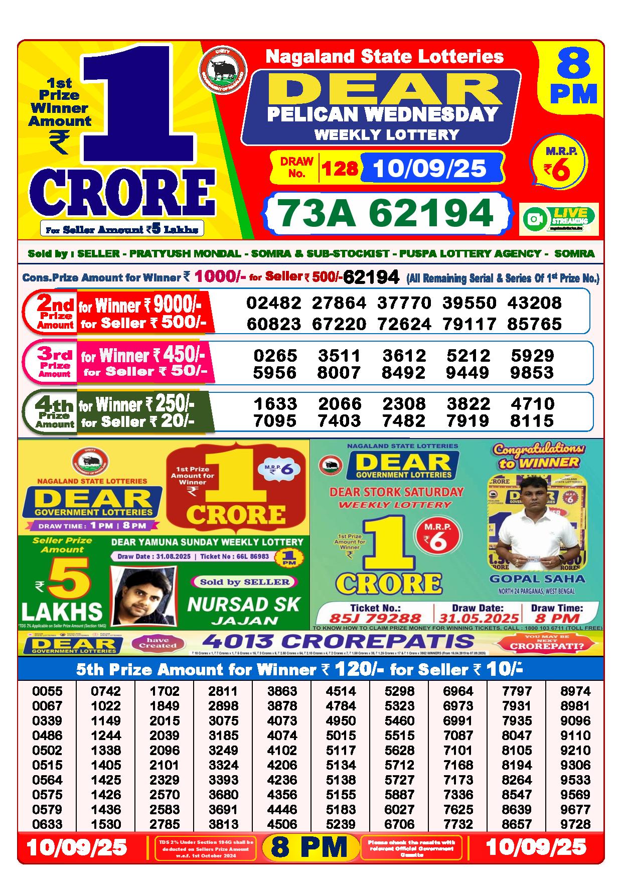 Lottery Sambad Result Today 8 PM 10-9-2025