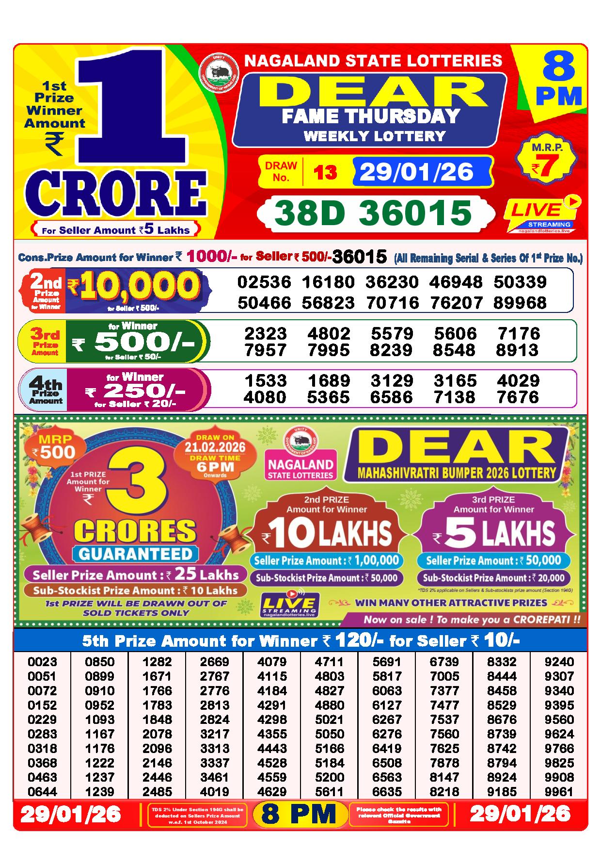 Dear Lottery Result Today 8 PM 29-01-2026
